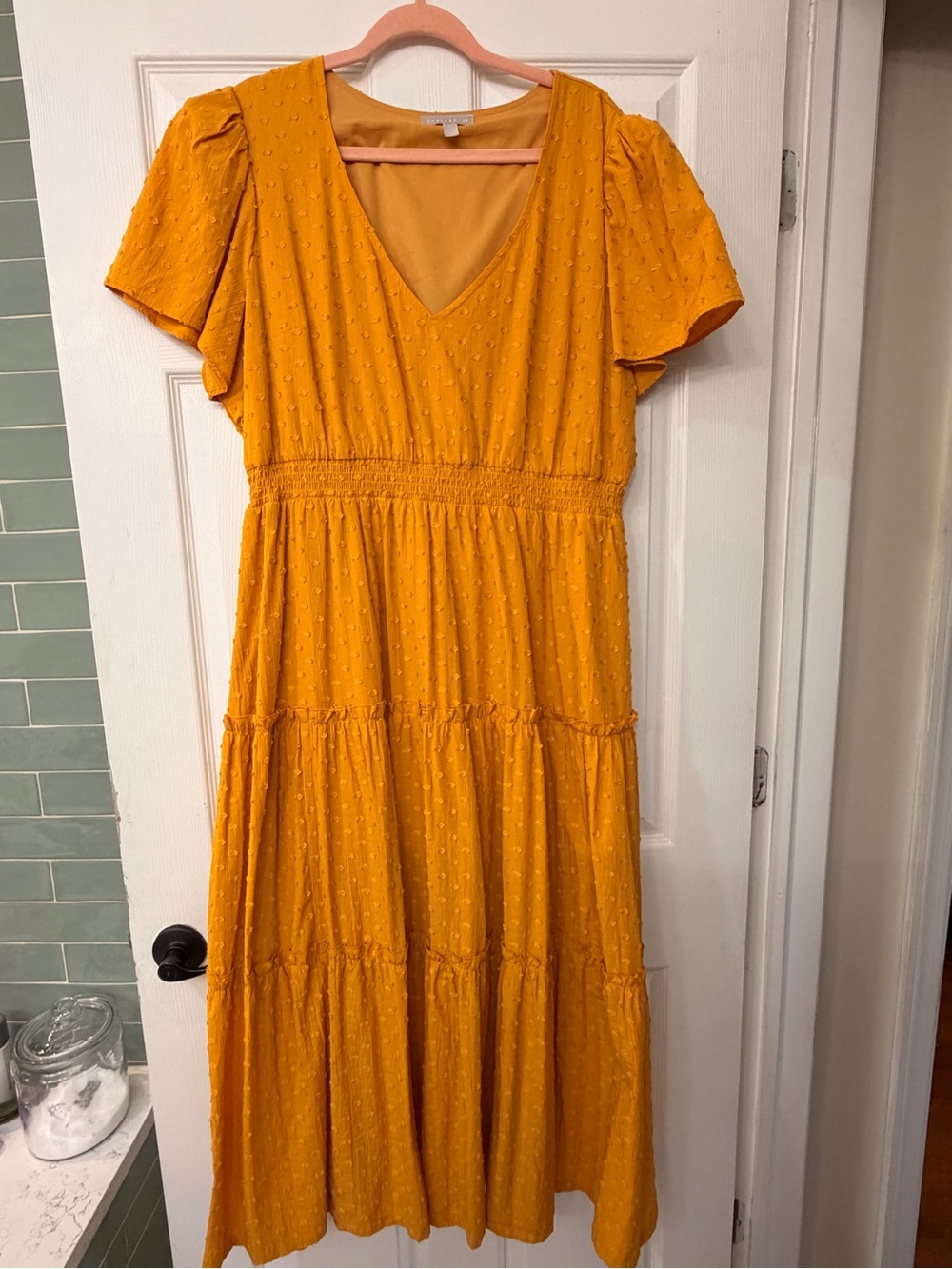 Chelsea28 Mustard Yellow V-Neck Tiered Maxi Dress